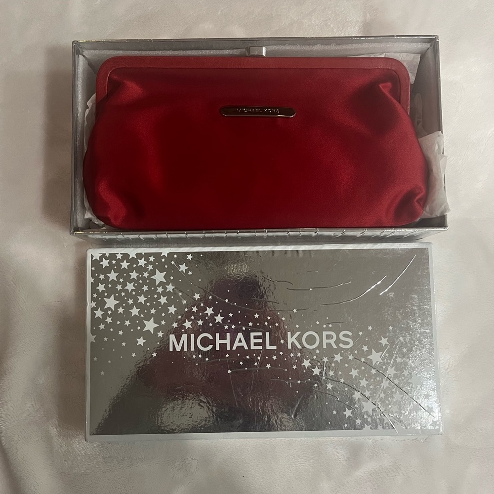 Michael Kors Scarlet Satin Clutch - Picture 2 of 8